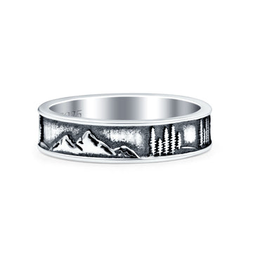 Scenery Oxidized Band Solid 925 Sterling Silver Thumb Ring (5mm)
